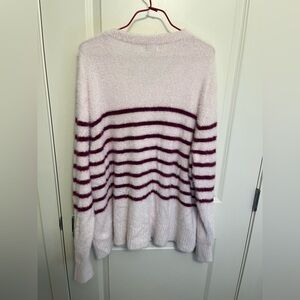 Bleu Gray Women's Pink and Burgundy Striped Sweater in size L
